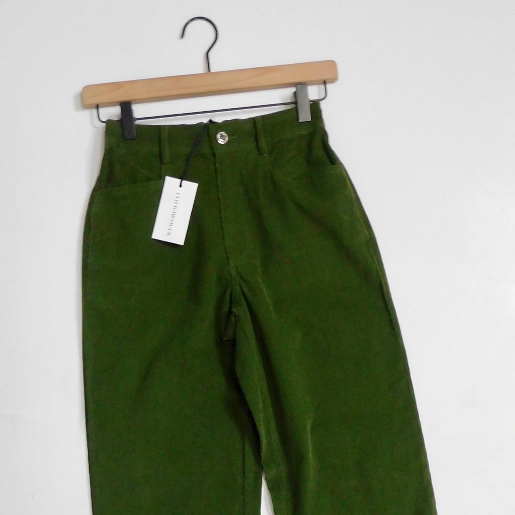 NWT!! WEWOREWHAT Elastic Back Corduroy Pants Basil Green Preppy Academia X-Small