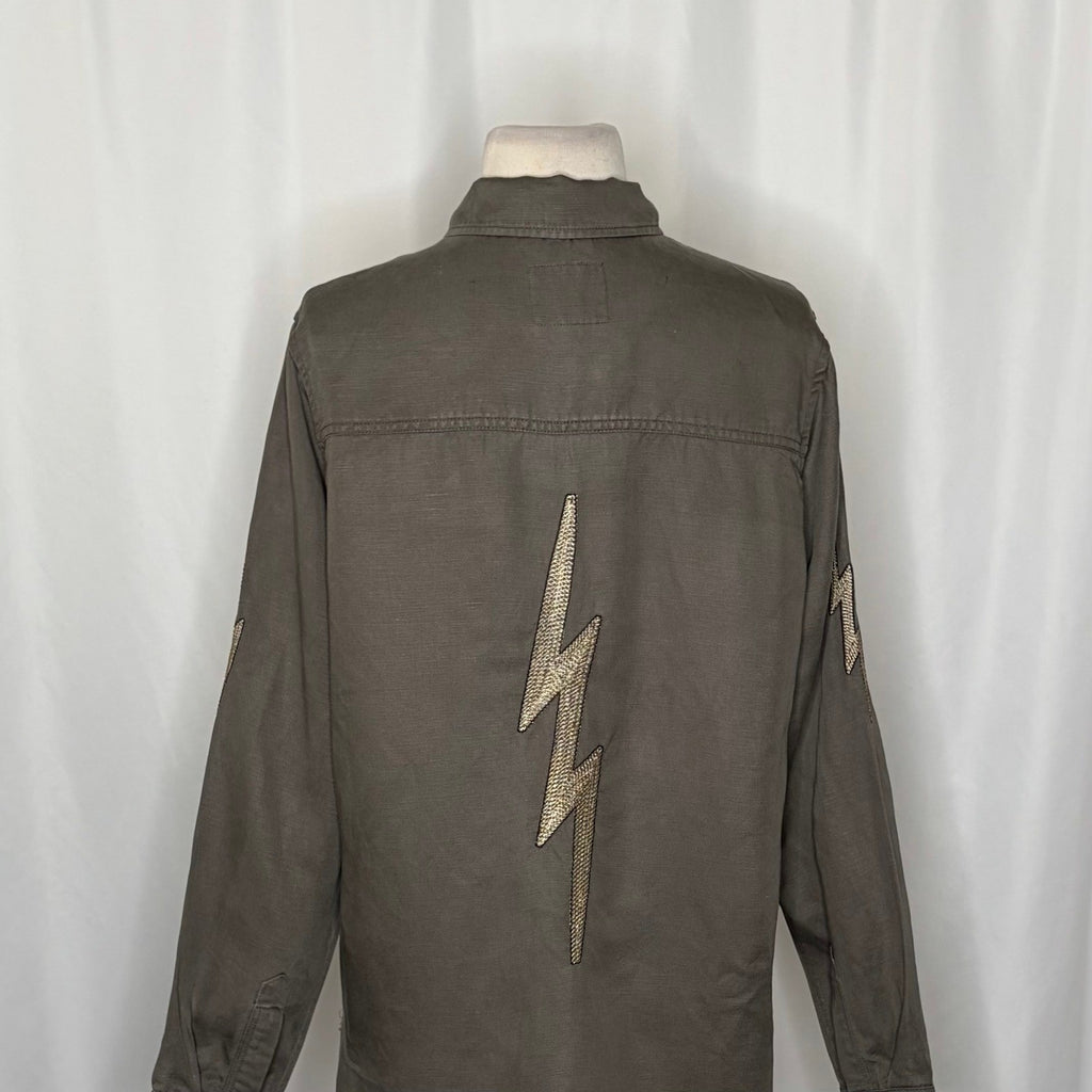 RAILS Loren Olive Lightning Bolts Buttondown Military Style Jacket Top Medium