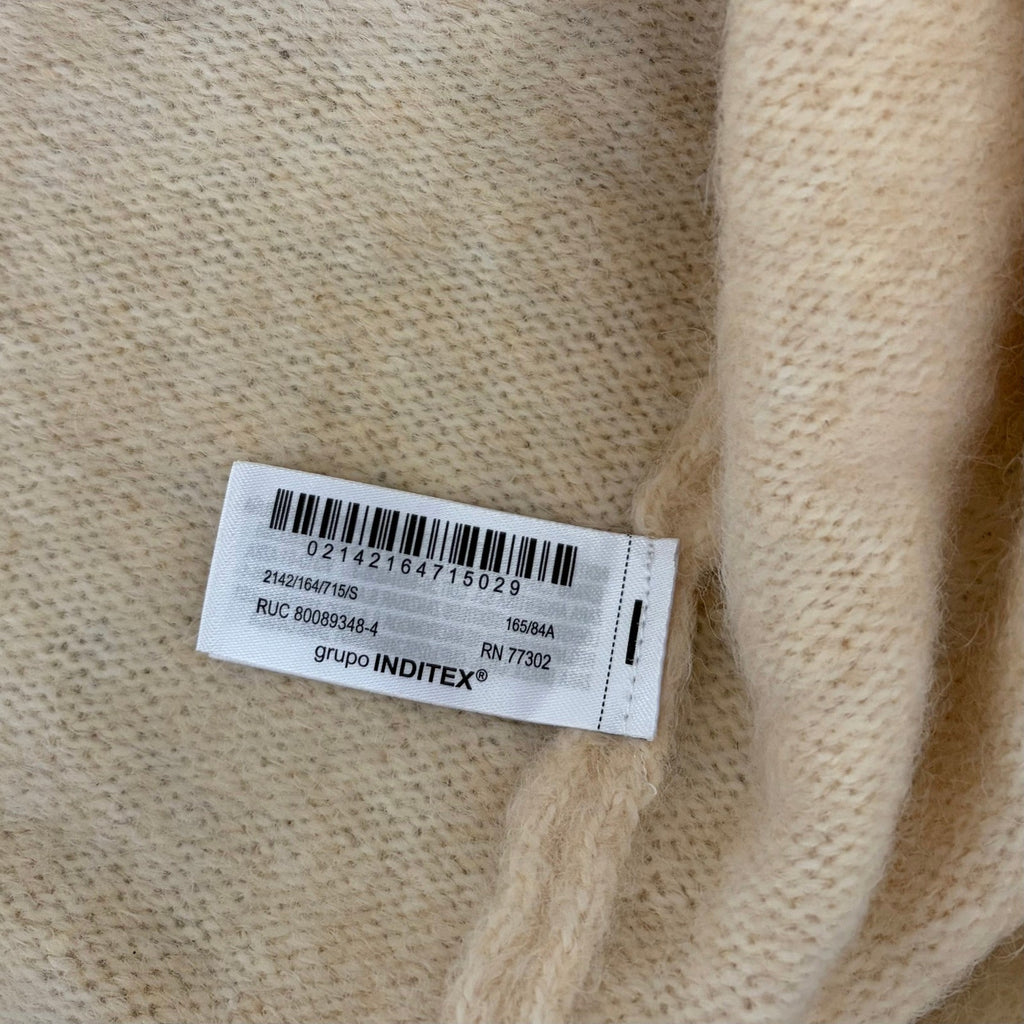 ZARA Bateau Neck Cropped Sweater Wool Solid Ivory Pullover Knit Knitwear Small