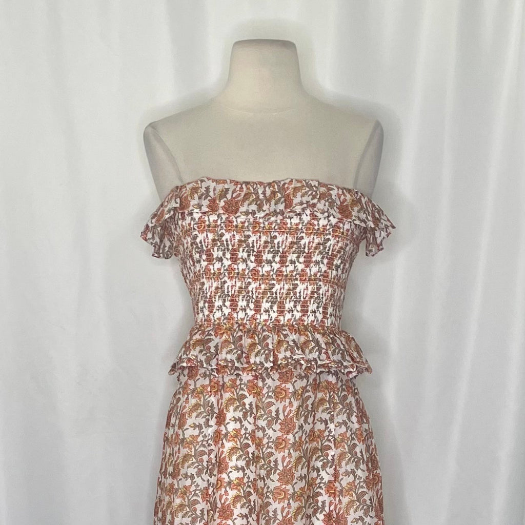 NWT!! J. CREW Ravenna Dress Sunset Rose Blockprint Floral Ramie Strapless Medium