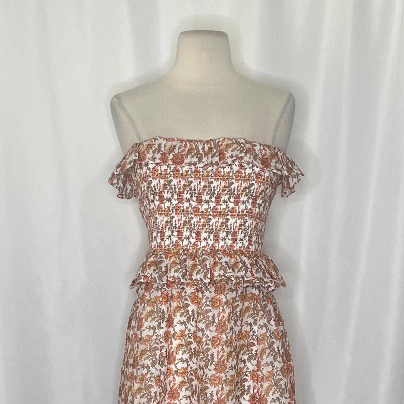 NWT!! J. CREW Ravenna Dress Sunset Rose Blockprint Floral Ramie Strapless Medium