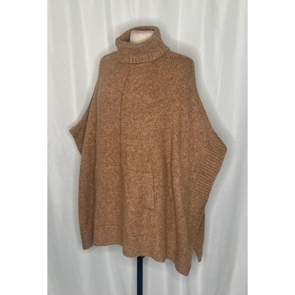 J. CREW Relaxed Turtleneck Poncho Sweater Merino Wool Alpaca Pocket Small Medium