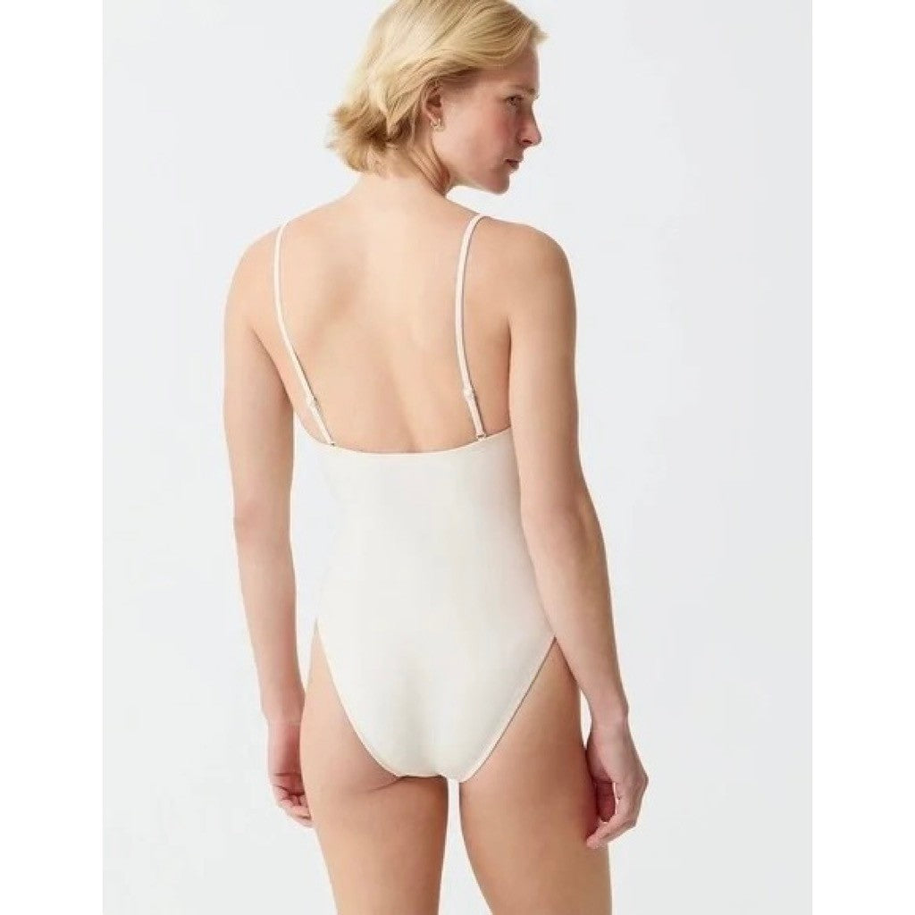 NWT!! J. CREW Squareneck One Piece Swimsuit Solid Natural Vacation Size 14