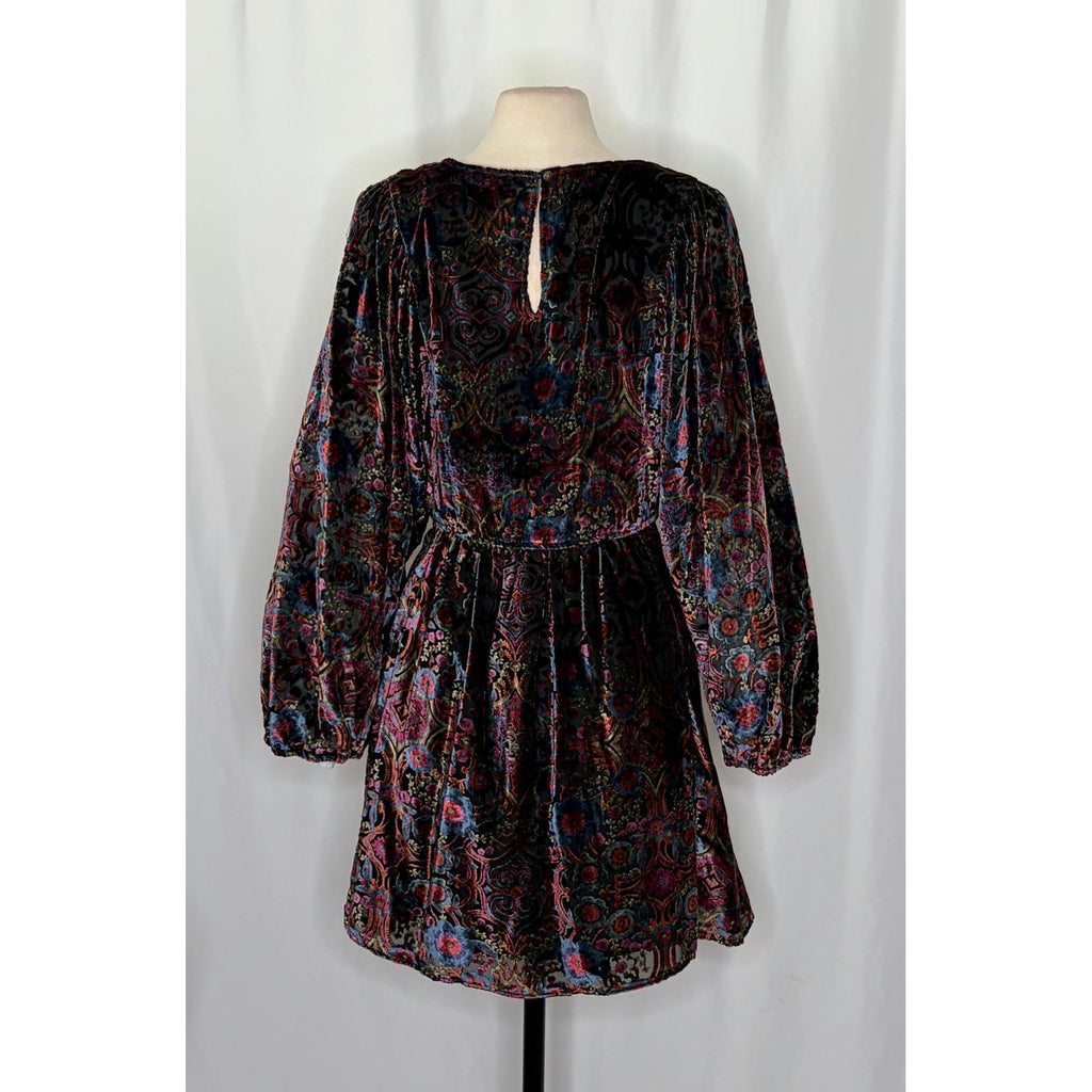 By ANTHROPOLOGIE Mona Floral Burnout Velvet Mini Dress Pockets Party Large