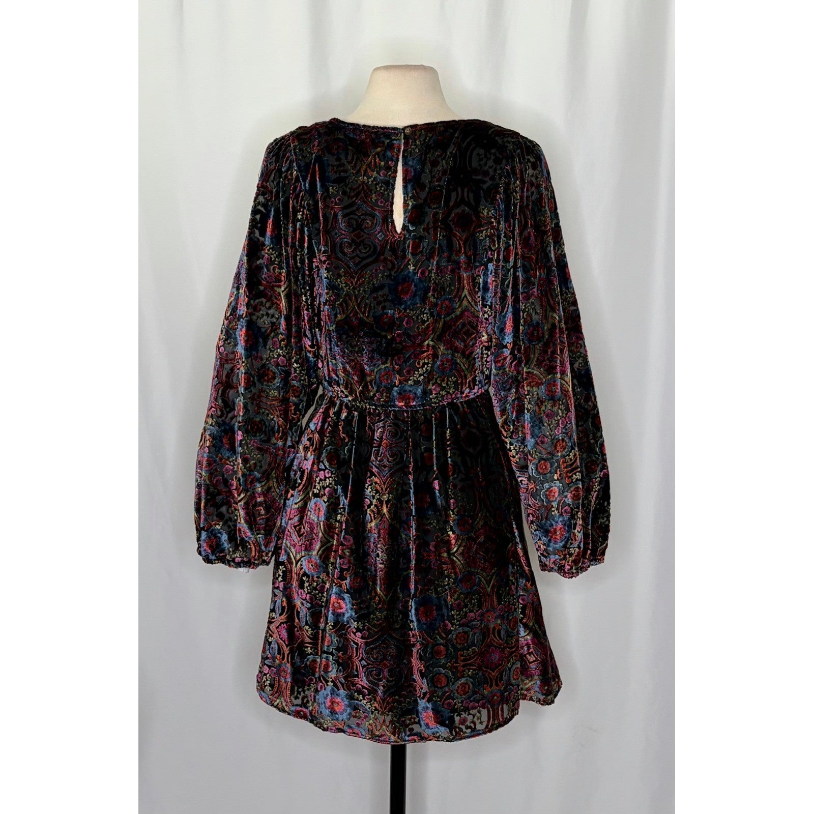 By ANTHROPOLOGIE Mona Floral Burnout Velvet Mini Dress Pockets Party Large