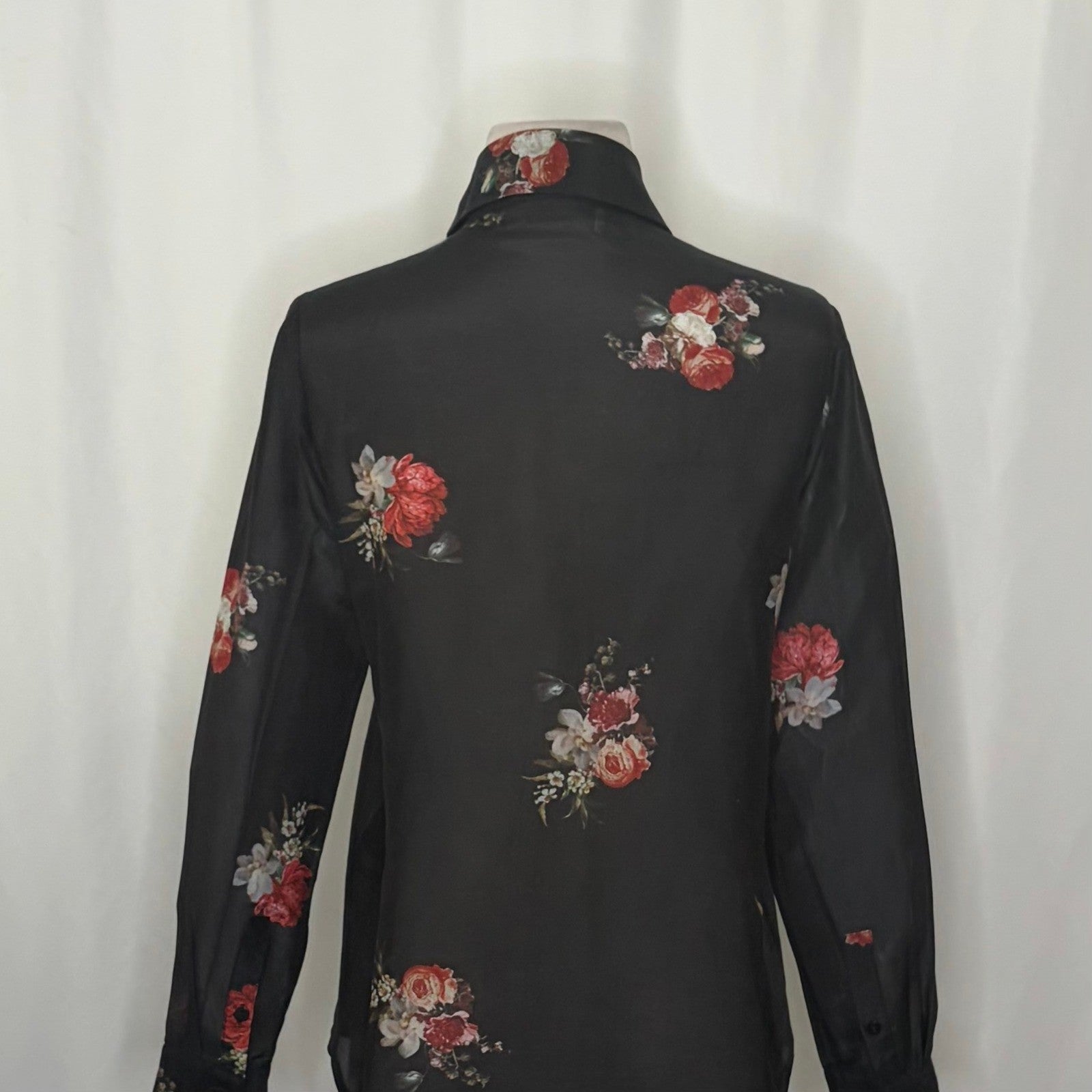 THE KOOPLES Silk Blend Black Floral Buttondown Top Blouse Button Down 0 / XS