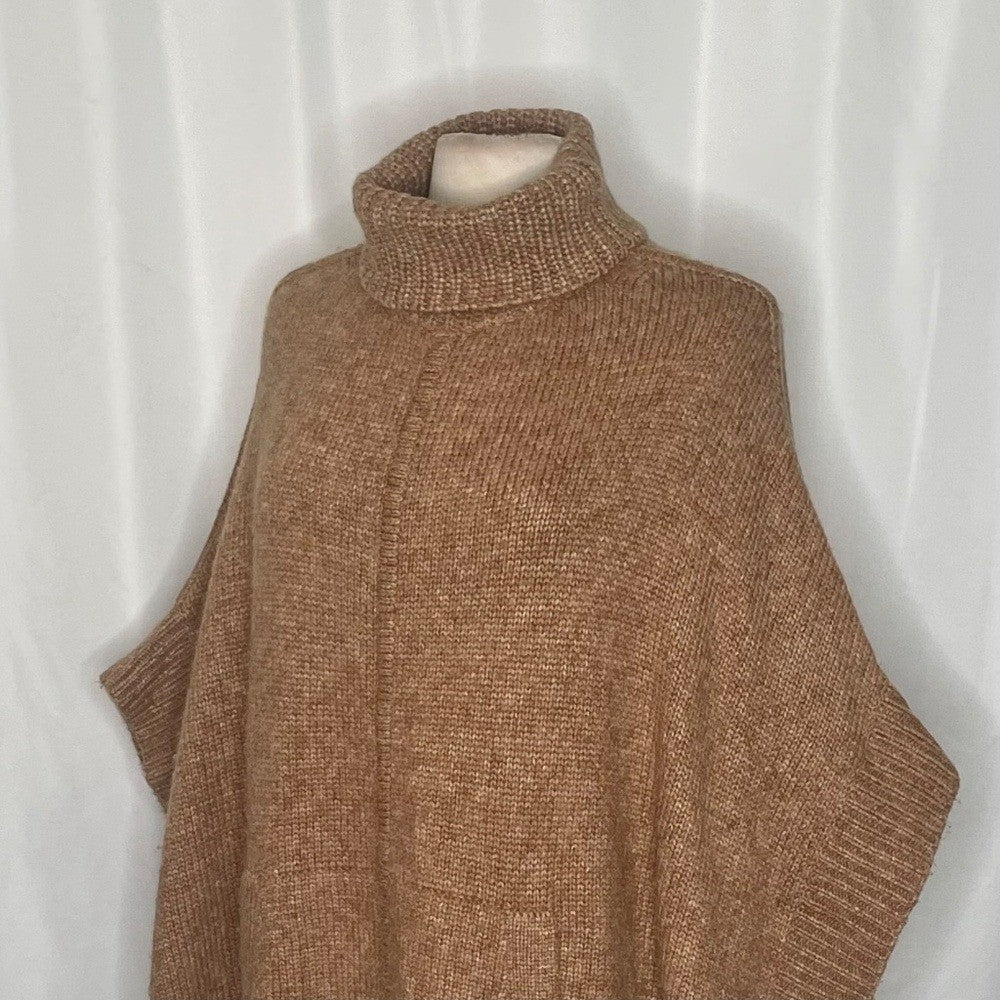 J. CREW Relaxed Turtleneck Poncho Sweater Merino Wool Alpaca Pocket Small Medium