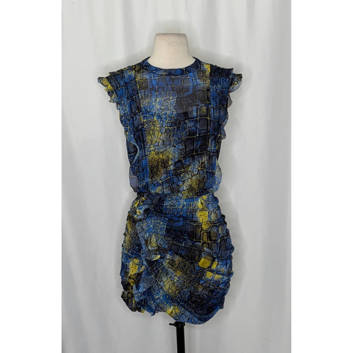 ALL SAINTS Hali Mirus Mini Dress Snakeskin Yellow Blue Ruffled Allsaints Size 4