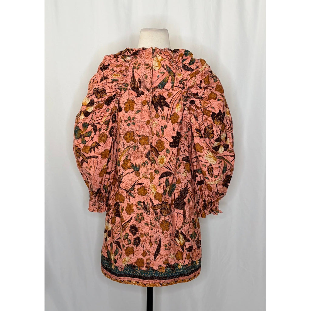 ULLA JOHNSON Devya Dress Blush Pink Floral Mini Ruffled Balloon Sleeve Size 4