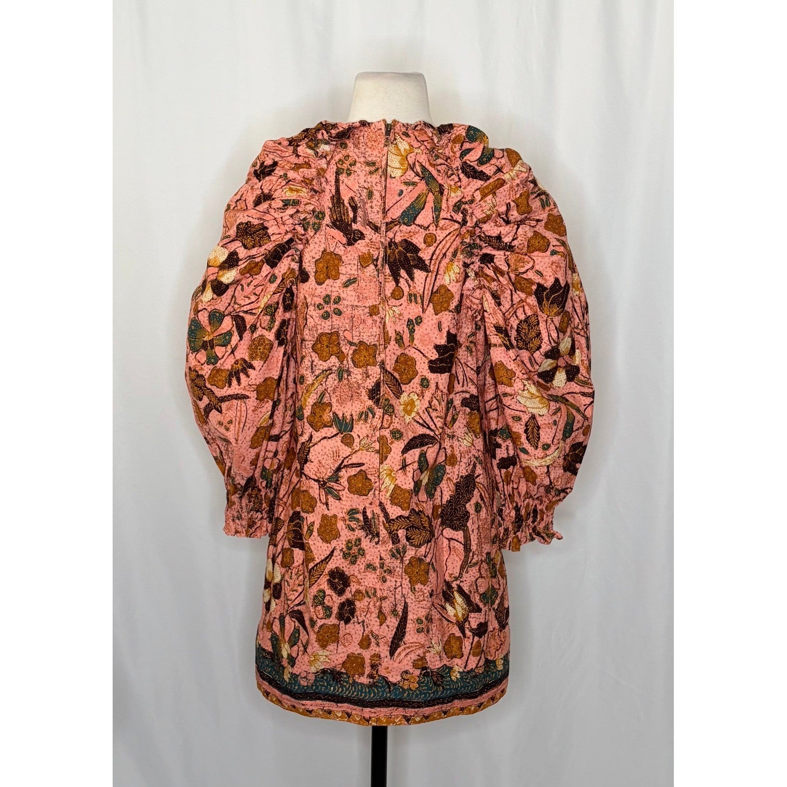ULLA JOHNSON Devya Dress Blush Pink Floral Mini Ruffled Balloon Sleeve Size 4
