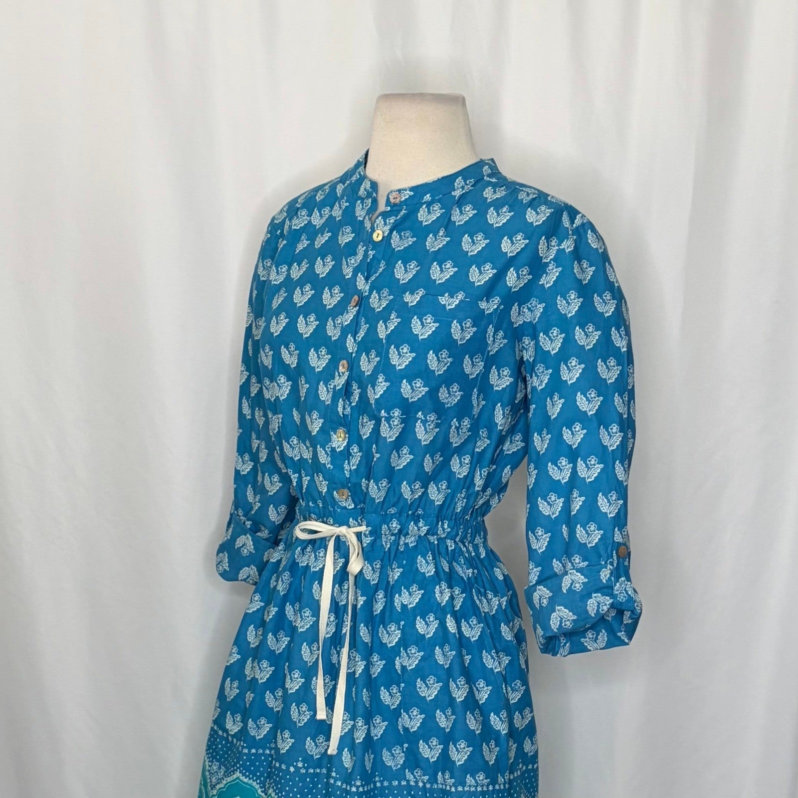 Anthropologie MEADOW RUE Anila Shirtdress Floral Blockprint Shirt Dress Size 4