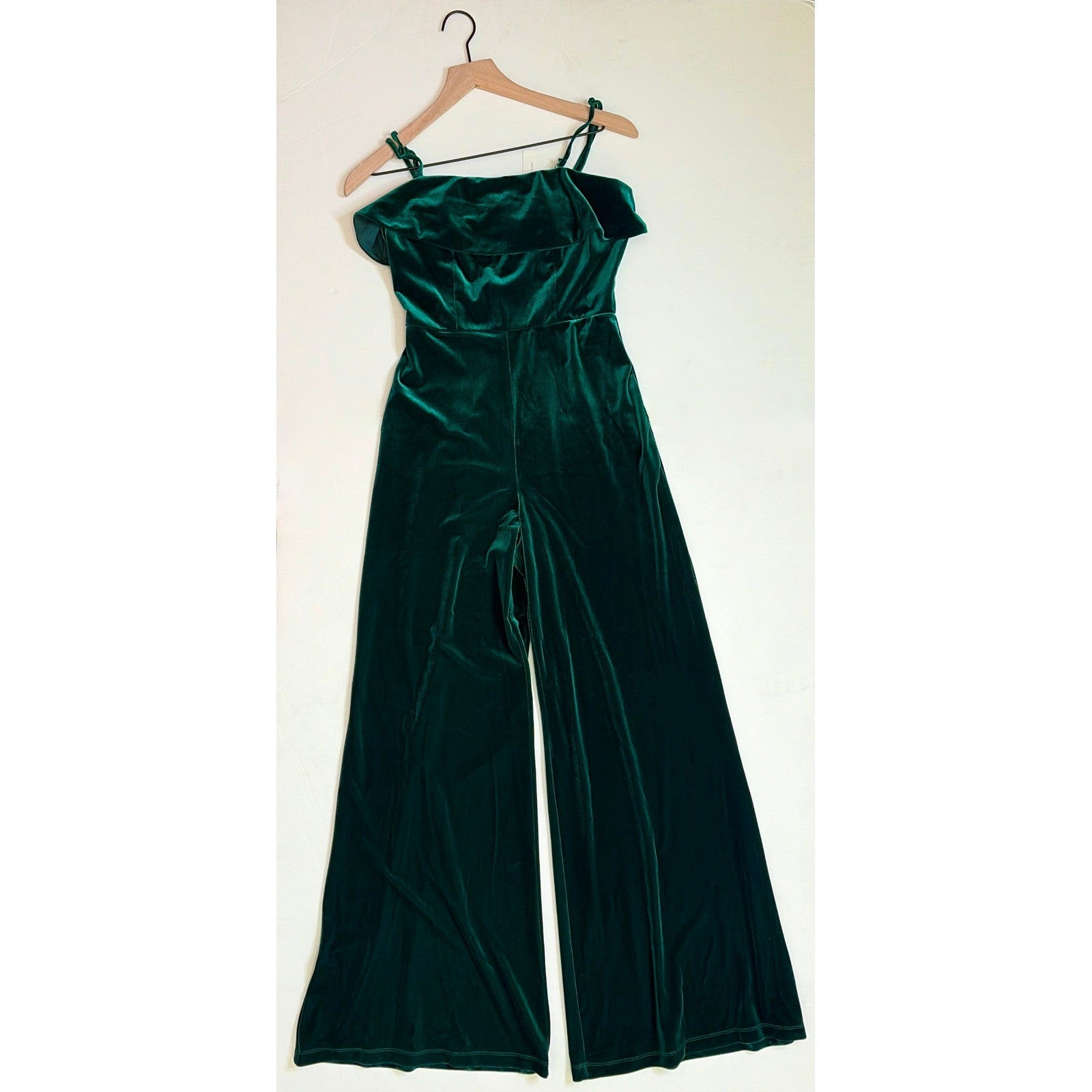 NWT!! Anthropologie COREY LYNN CALTER Green Velvet Wide Leg Jumpsuit X-Small