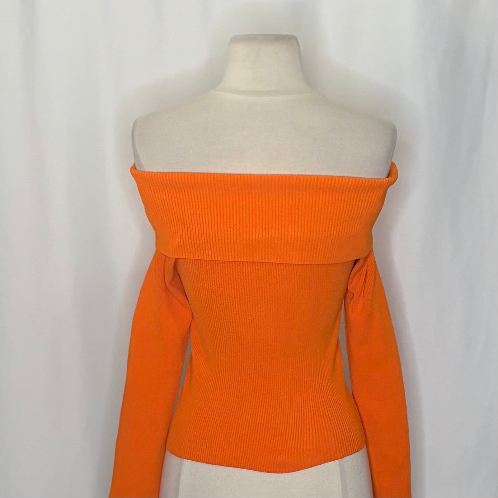 ALICE + OLIVIA Dolan Pullover Orange Blaze Knit Off The Shoulder Sweater Small