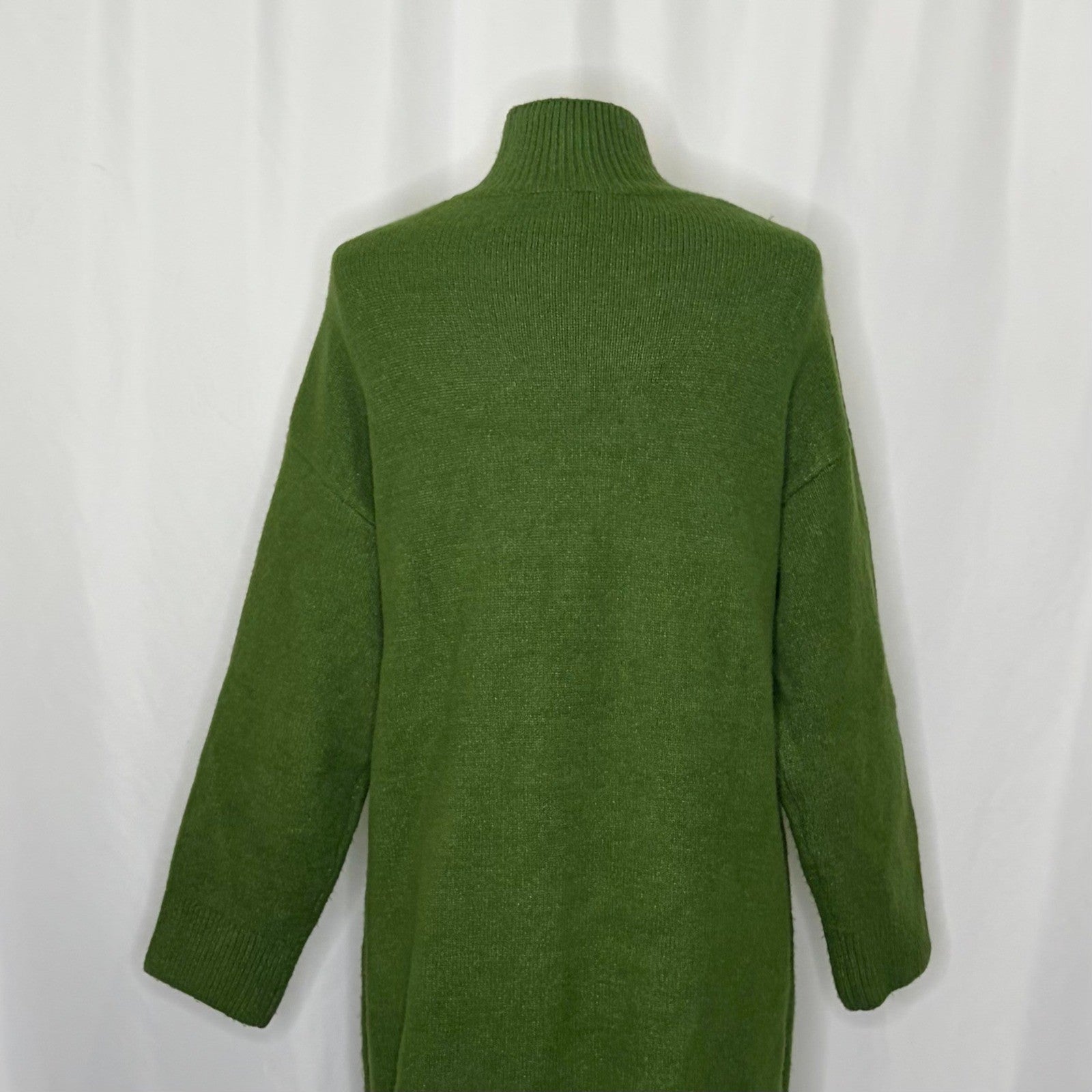 ZARA Green Wool Sweater Dress Mock Neckline Oversized Knitwear Solid X-Small