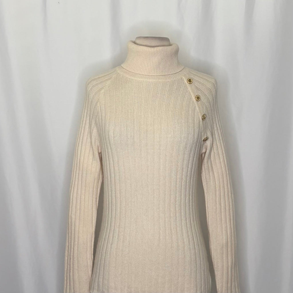 J. MCLAUGHLIN Lunet Cashmere Wool Turtleneck Sweater Pullover Buttons Small