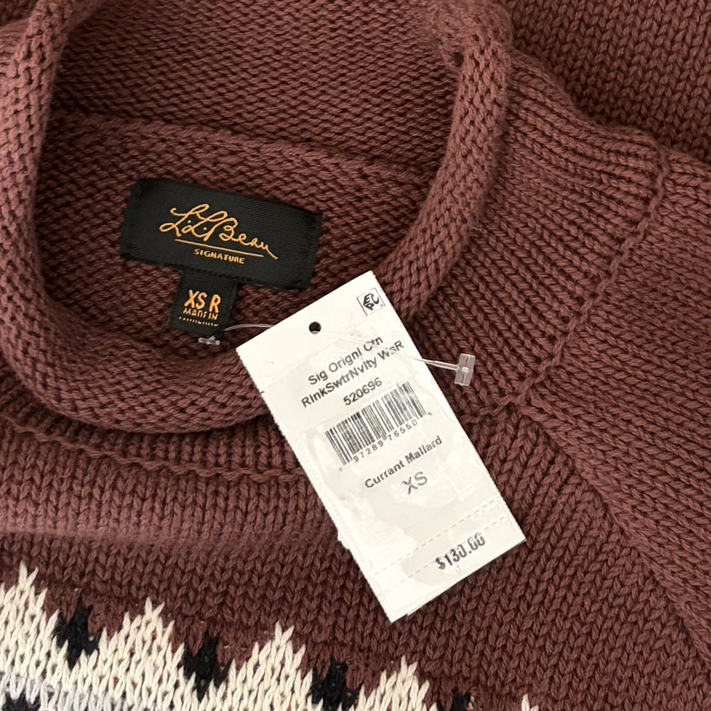 NWT!! L.L. BEAN Signature Currant Mallard Fair Isle Duck Cotton Sweater X-Small