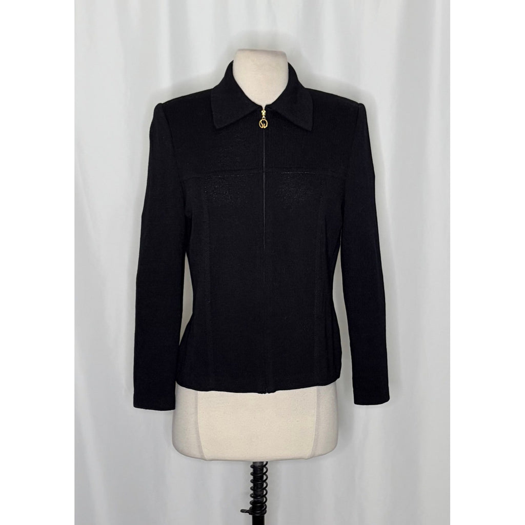 ST. JOHN Basics Solid Black Knitwear Knit Zipper Classic Timeless Office Size 4