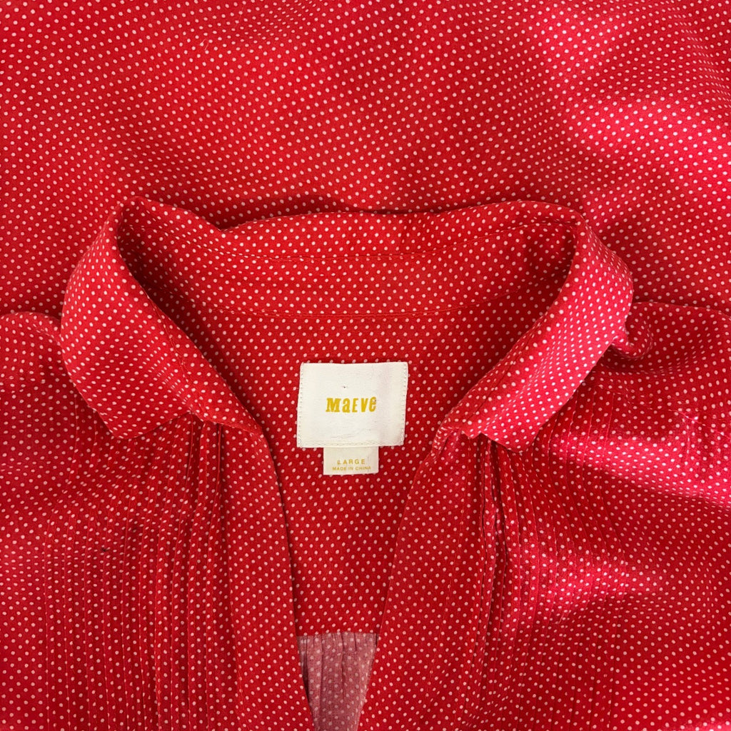 Anthropologie MAEVE Matilda Buttondown Tie Waist Red Polka Dot Swiss Dot Large