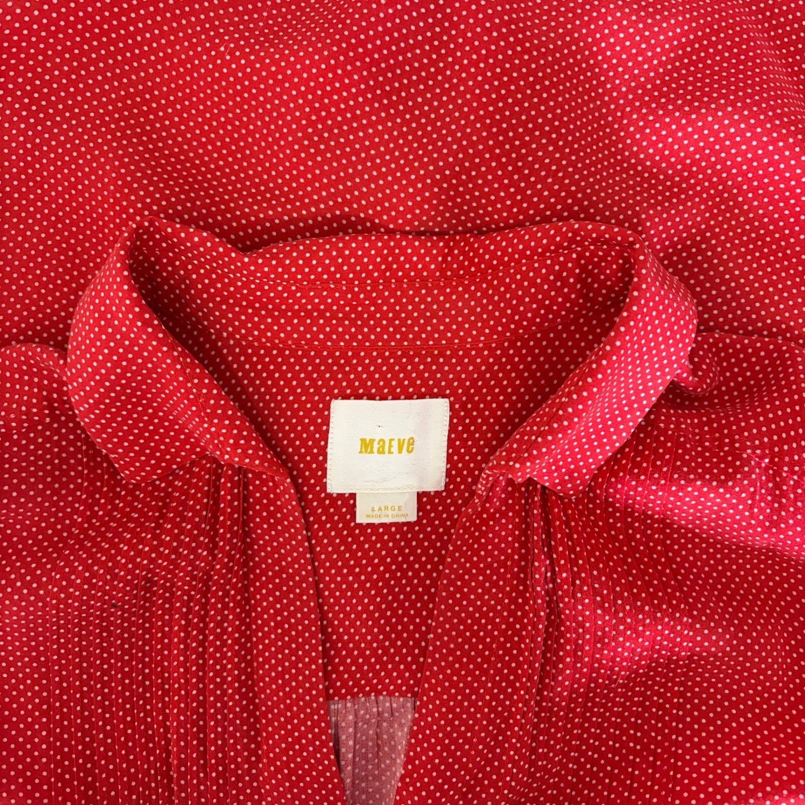 Anthropologie MAEVE Matilda Buttondown Tie Waist Red Polka Dot Swiss Dot Large