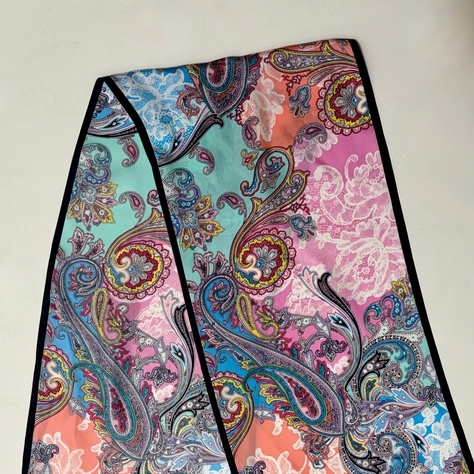 Vintage ADRIENNE LANDAU Silky Paisley Rectangular Scarf Colorful Accessory