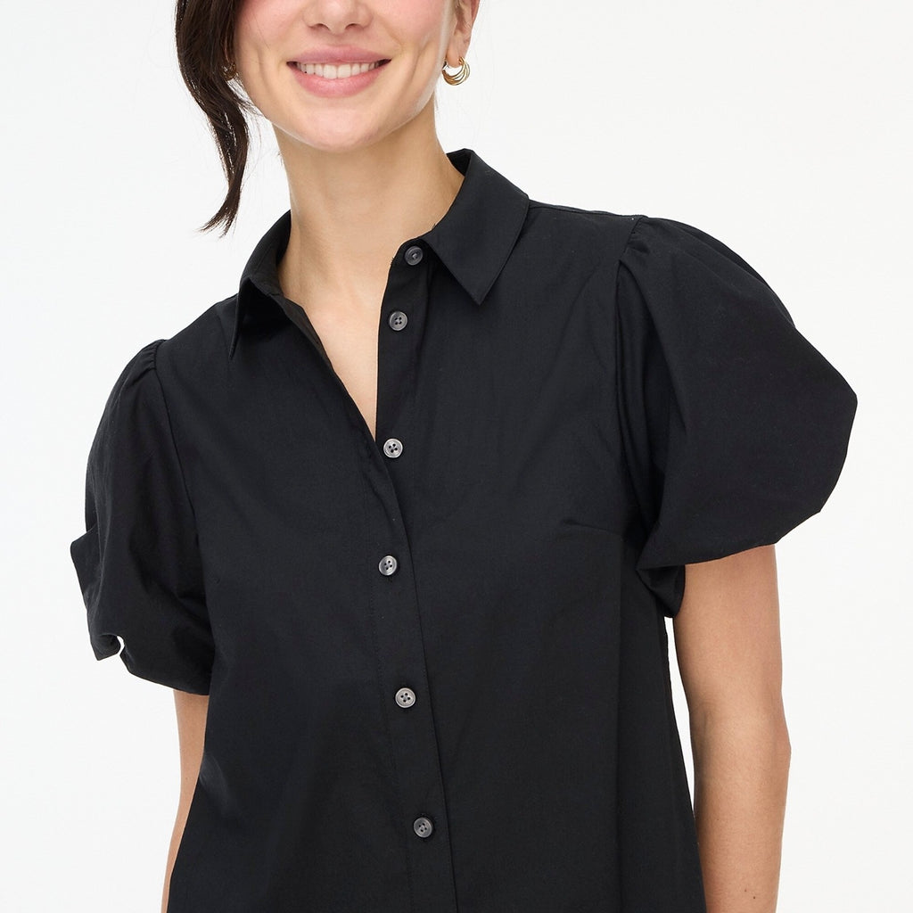 NWT!! J. CREW FACTORY Bubble Sleeve Shirtdress Solid Black Shirt Dress Size 8