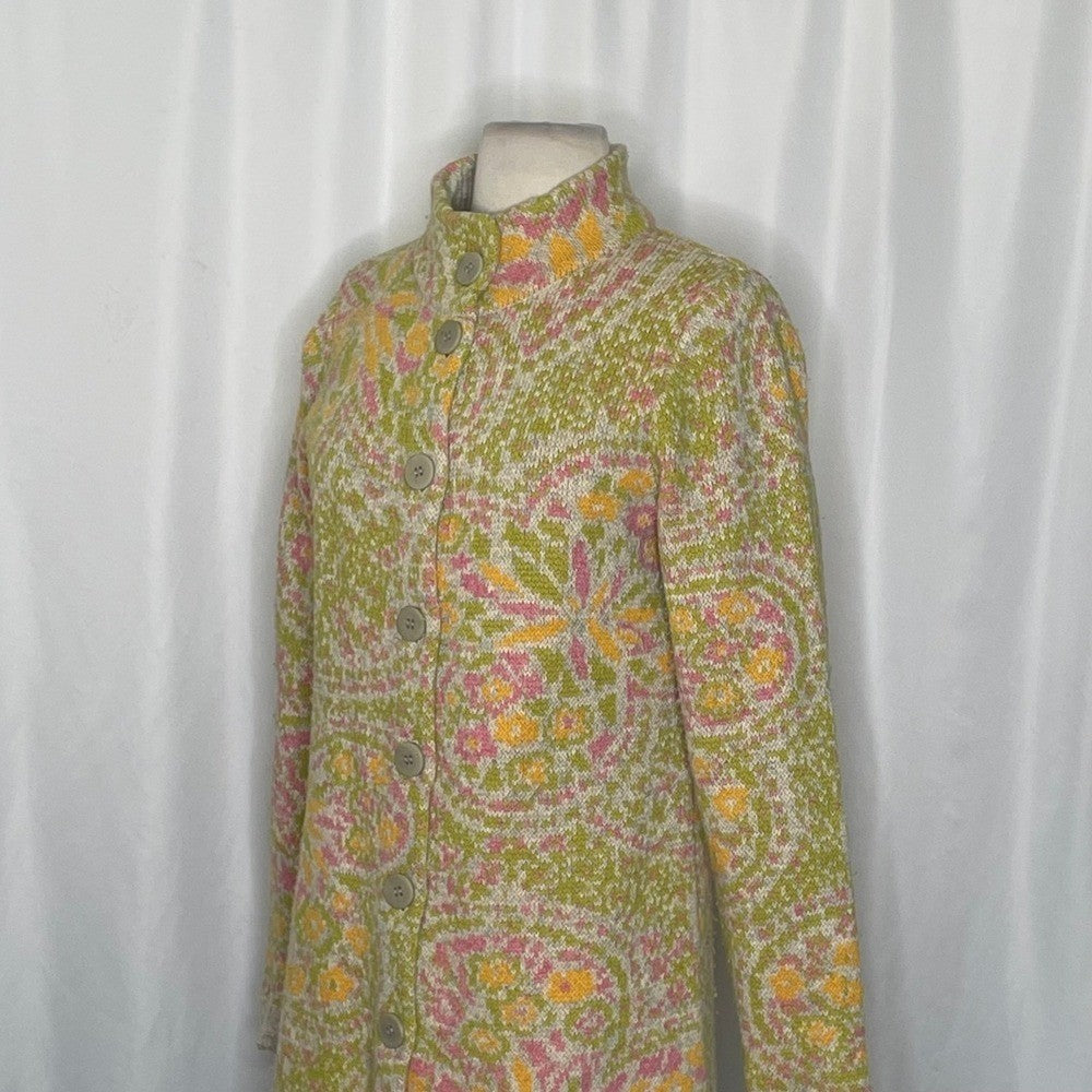 SUNDANCE Floral Longline cardigan Sweater Lambswool Mock Neck XSP X-Small Petite
