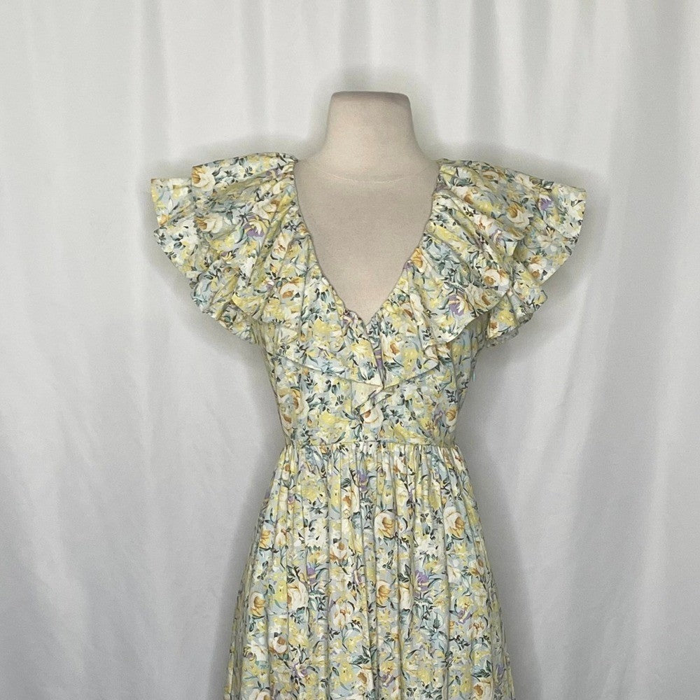 O.P.T. Kate Floral Ruffled Midi Dress One Pretty Time Pockets Ruffles Small