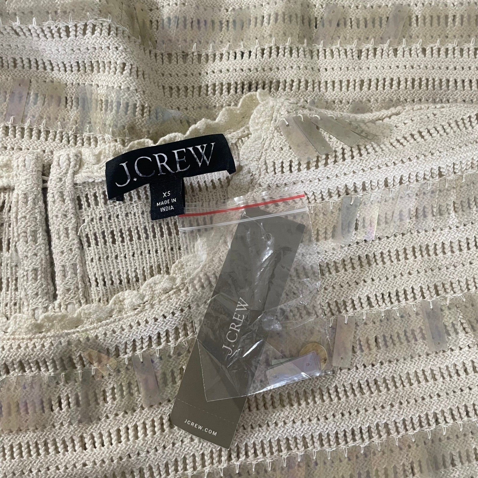 NWT!! J. CREW Crochet Shirt Shimmery Sequins Knit Party Glam Preppy X-Small