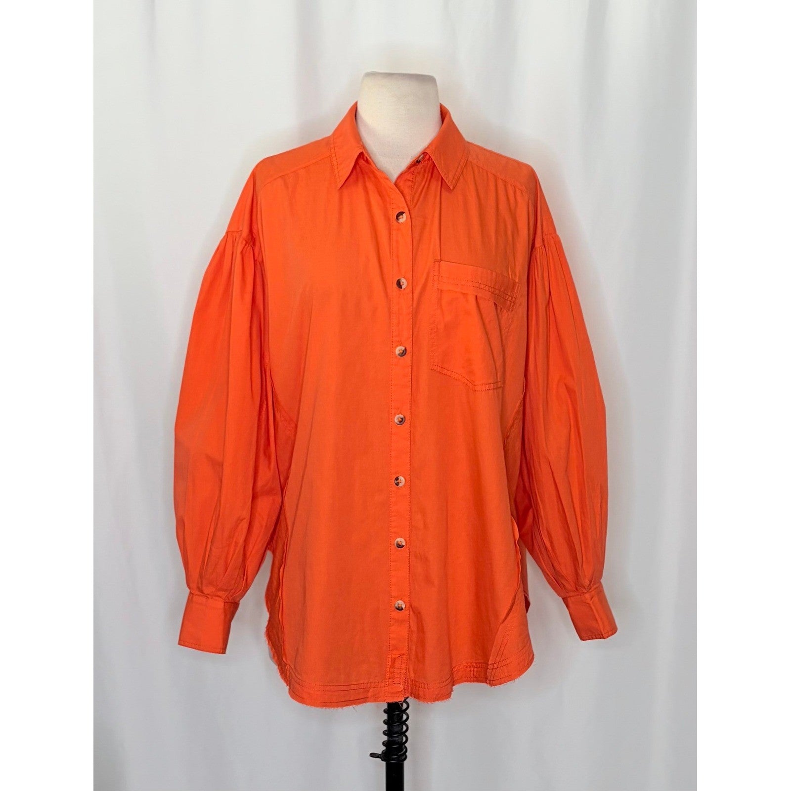 Free People WE THE FREE Happy Hour Poplin Top Buttondown Solid Orange X-Small