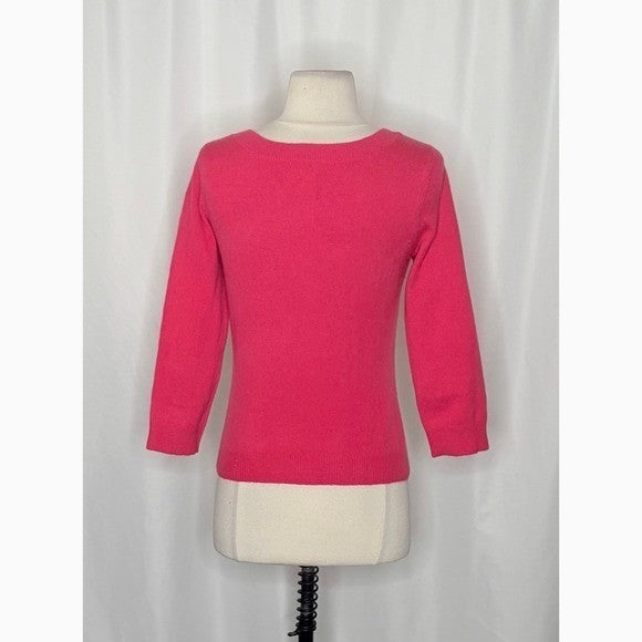 GARNET HILL Cashmere Sweater Scoop Neck Solid Pink Bright Pullover X-Small