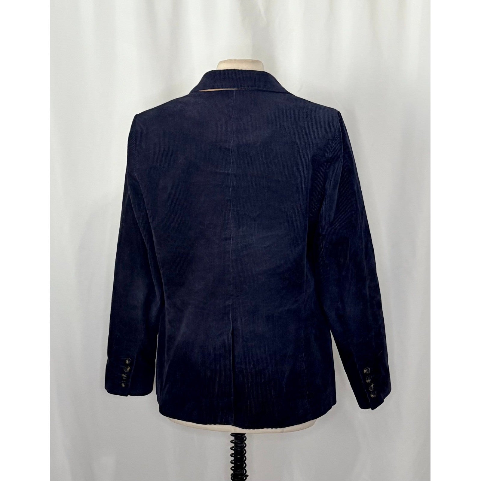 BODEN Navy Blue Corduroy Blazer Jacket Single Button Flap Pockets Preppy Size 10