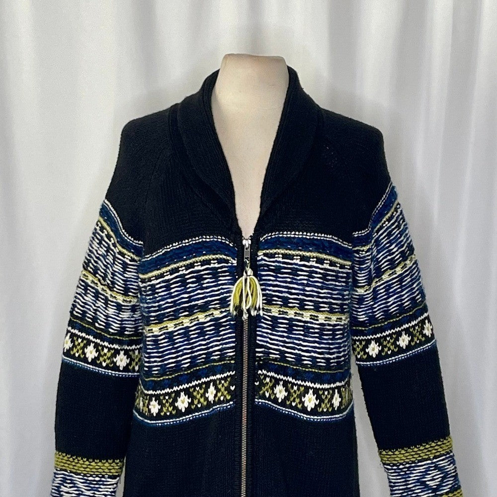 Anthropologie SPARROW Batley Fairisle Black Cardigan Sweater Fair Isle Large