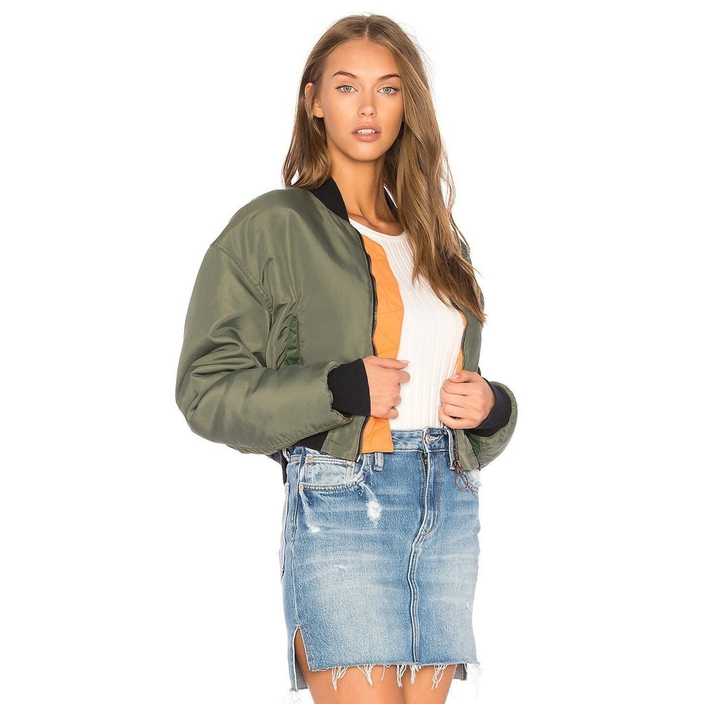 NWT!! Revolve HUDSON JEANS Rogue Olive Green Bomber Jacket Cropped Pockets Small