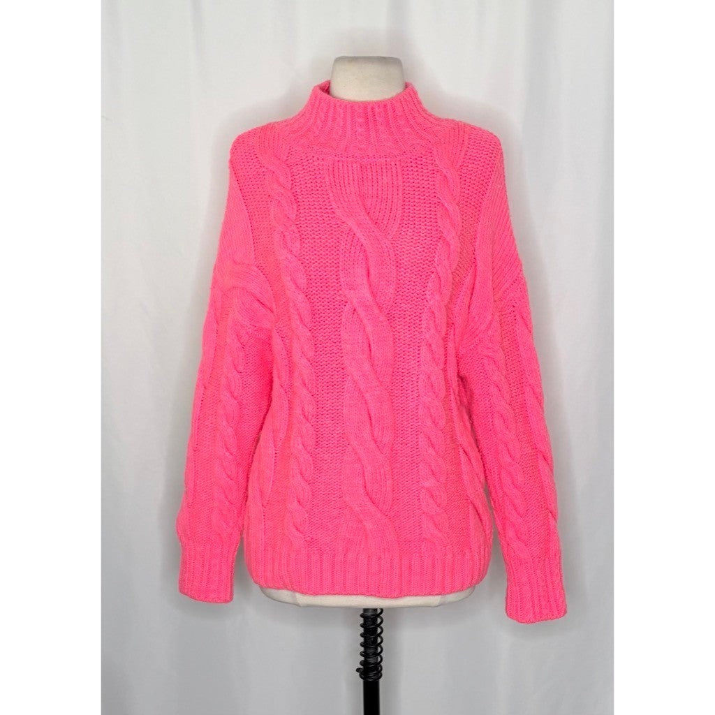 By ANTHROPOLOGIE Pink Cableknit Sweater Wool Pullover Knitwear Small