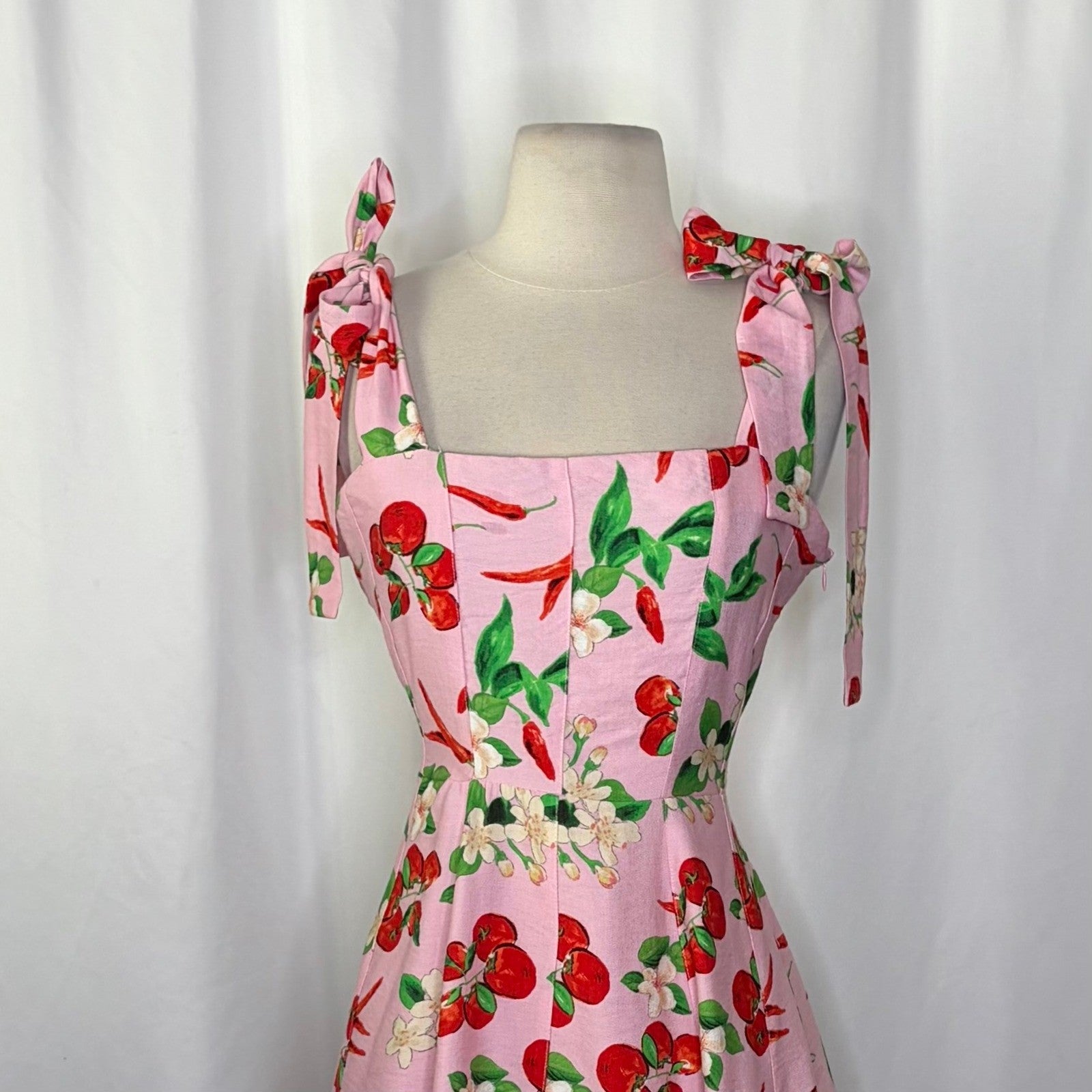 NWT!! ZARA Pink Cherries Veggie Print Mini Dress Cherry Vacation Medium