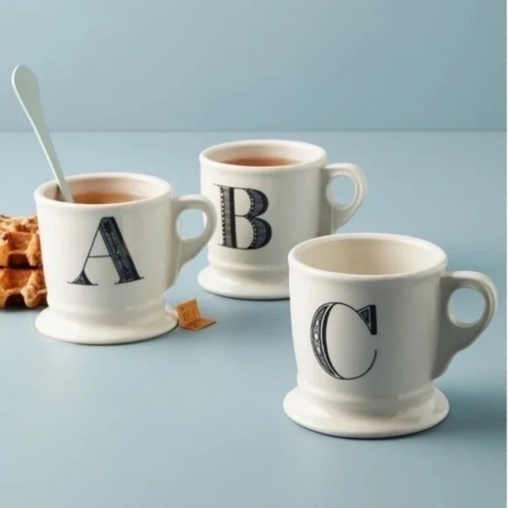 ANTHROPOLOGIE Letter "K" Monogram Mug White Minimalist Coffee Tea Farmhouse K