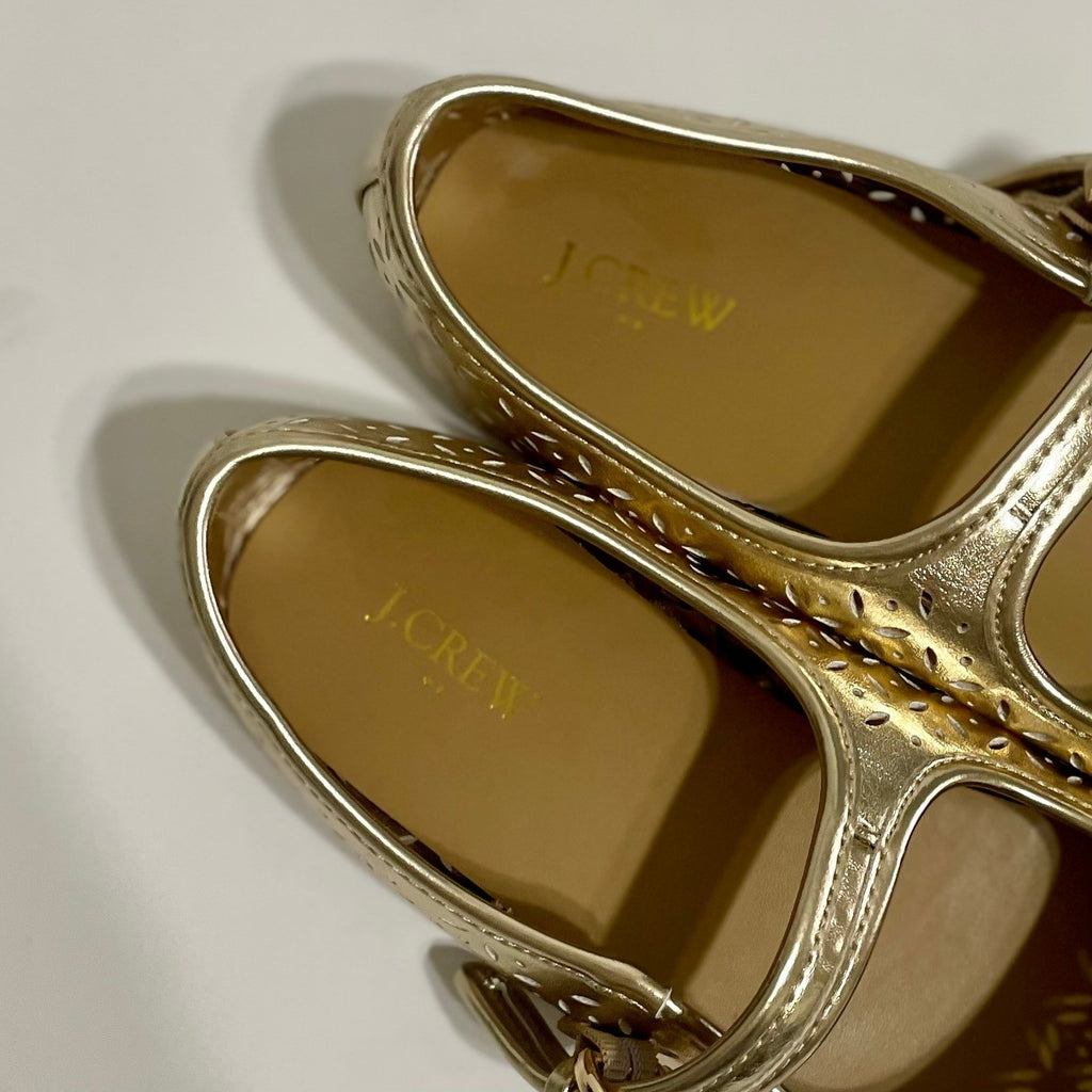 Girl's J. CREW Factory Perforated Metallic Mary Janes Shoes Buckles Party Size 4