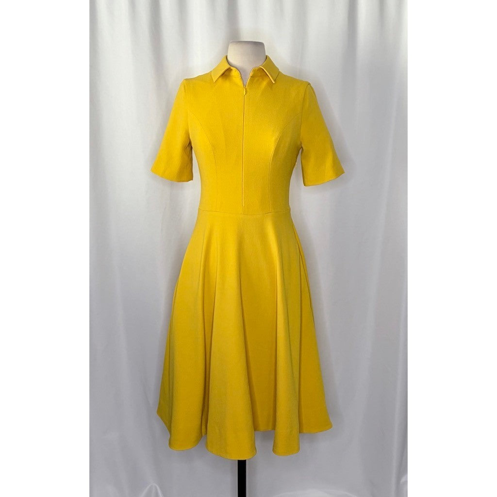DRESS THE POPULATION Mallory Point Collar Half Zip Midi Dress Solid Yellow XS
