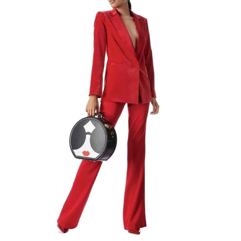 ALICE + OLIVIA Justin Velvet One Button Blazer Perfect Ruby Red Solid Satin 8