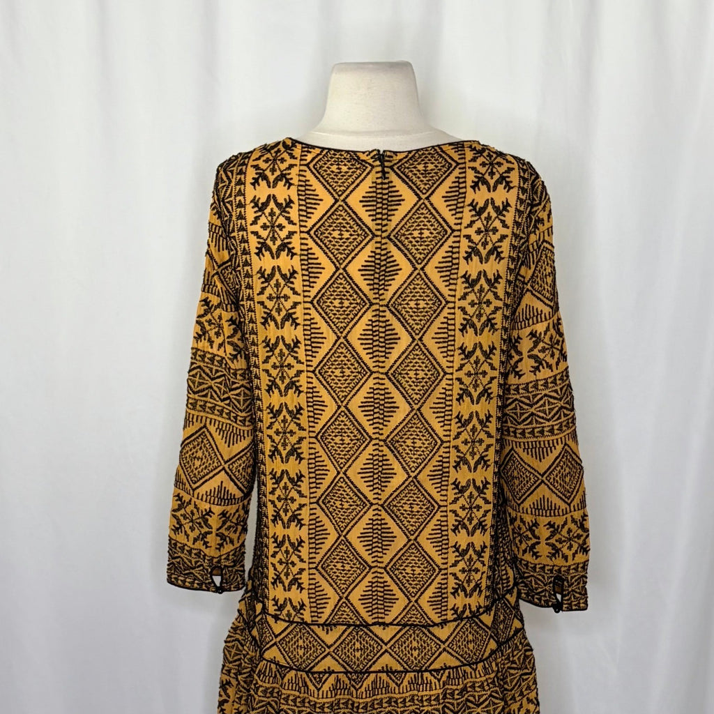 BA&SH Mara Embroidered Geometric Drop Waist Dress Golden Yellow Size 2 / Medium