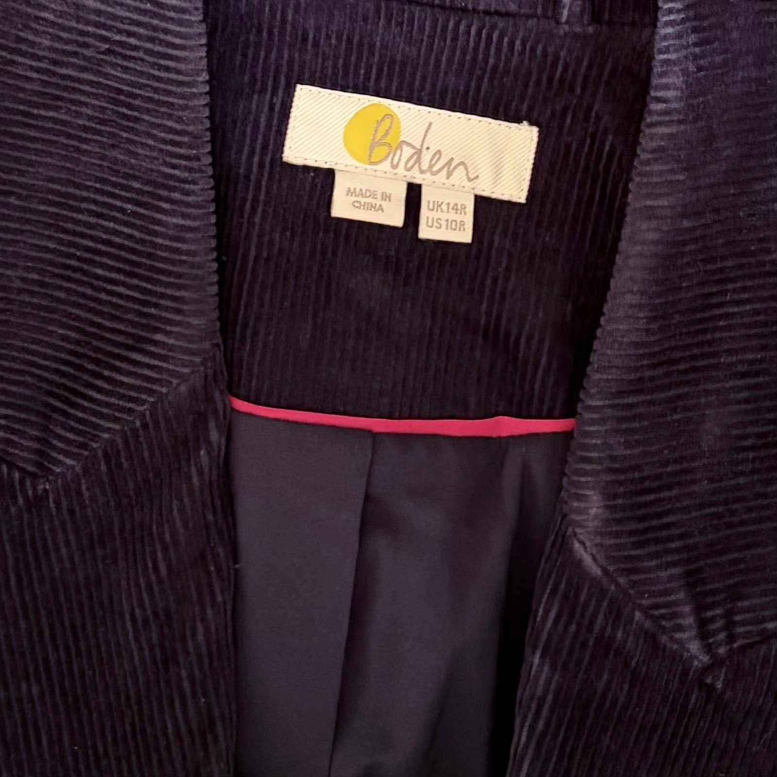 BODEN Navy Blue Corduroy Blazer Jacket Single Button Flap Pockets Preppy Size 10