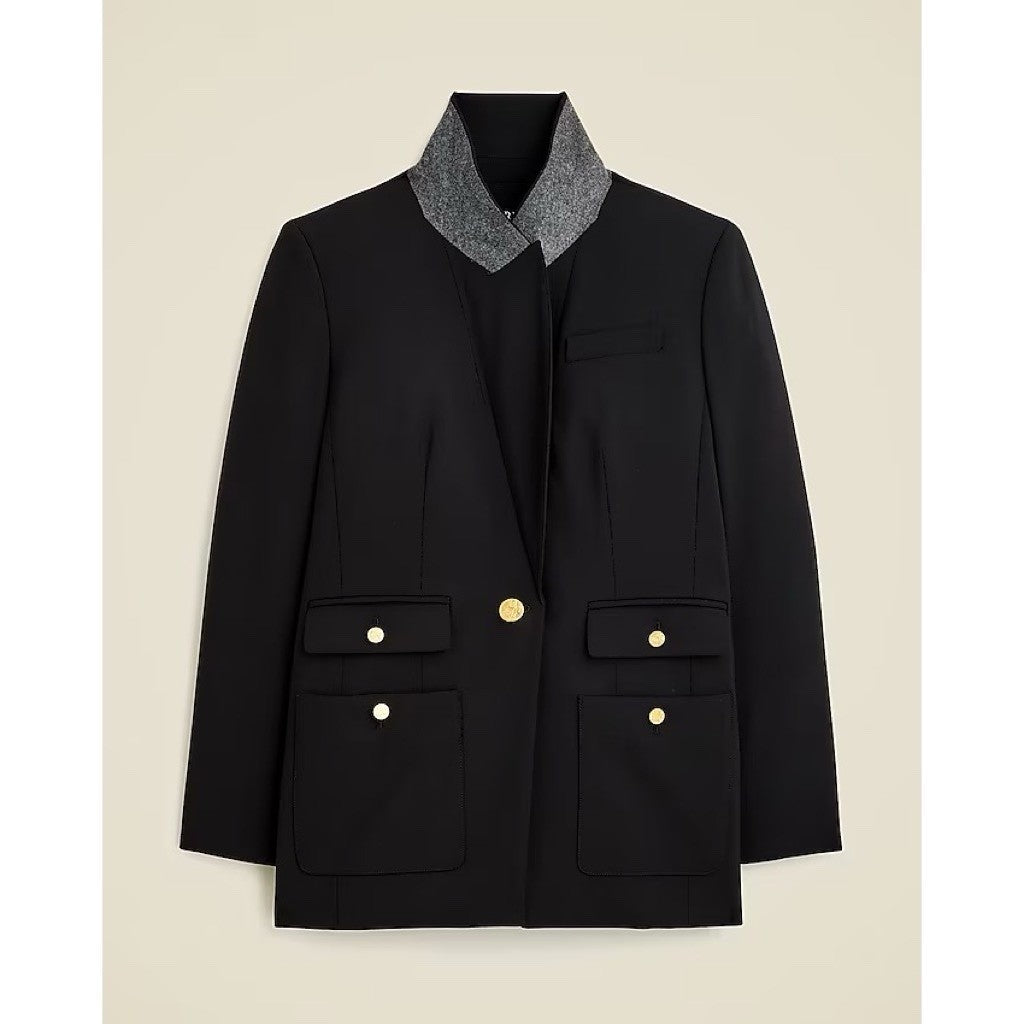 NWT!! J. CREW Vivienne Blazer Italian Bi-Stretch Wool Blend Black Preppy Size 16