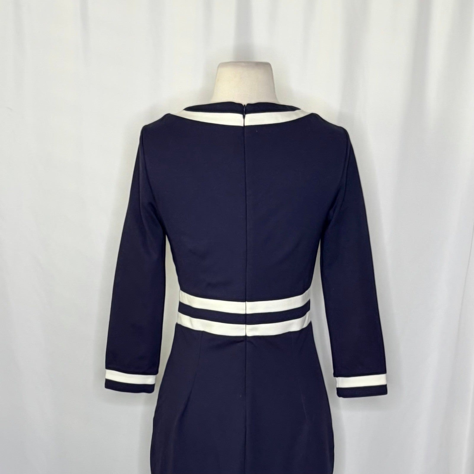 BODEN Nellie Ponte Knit Dress Navy Blue White Preppy Nautical Modest Size 4