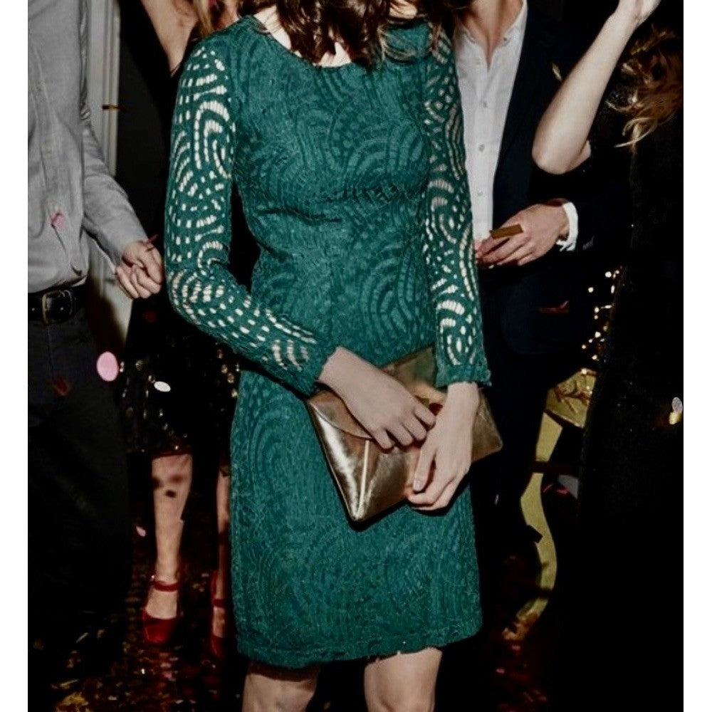 BODEN Zeta Emerald Green Lace Shift Dress Preppy Office Coquette Business 16
