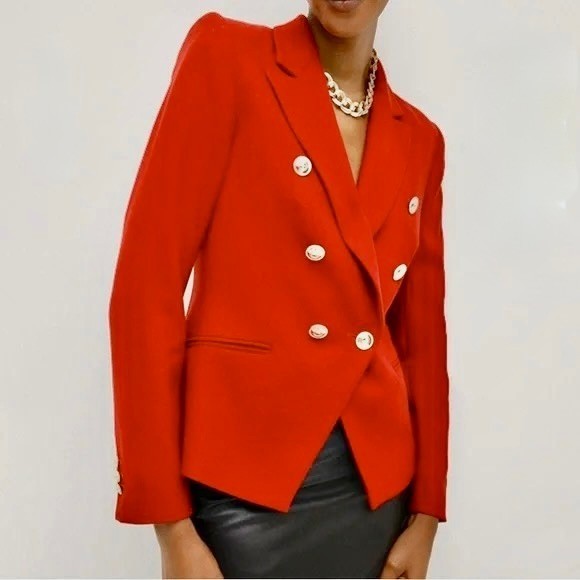 KAREN MILLEN Red Tailored Button Military Blazer Jacket Solid Gold Buttons US 6