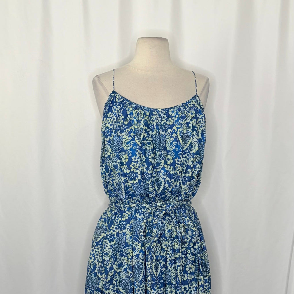 RHODE Lea Belted Floral Printed Cotton-Poplin Midi Dress Blue Vacation X-Small