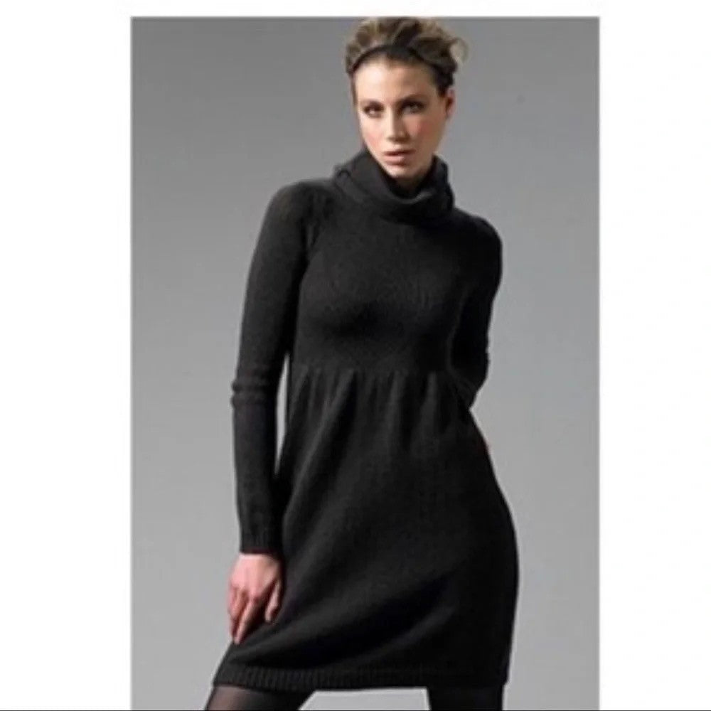 VINCE Solid Black Wool Knit Sweater Dress Turtleneck Pullover Minimalist Large