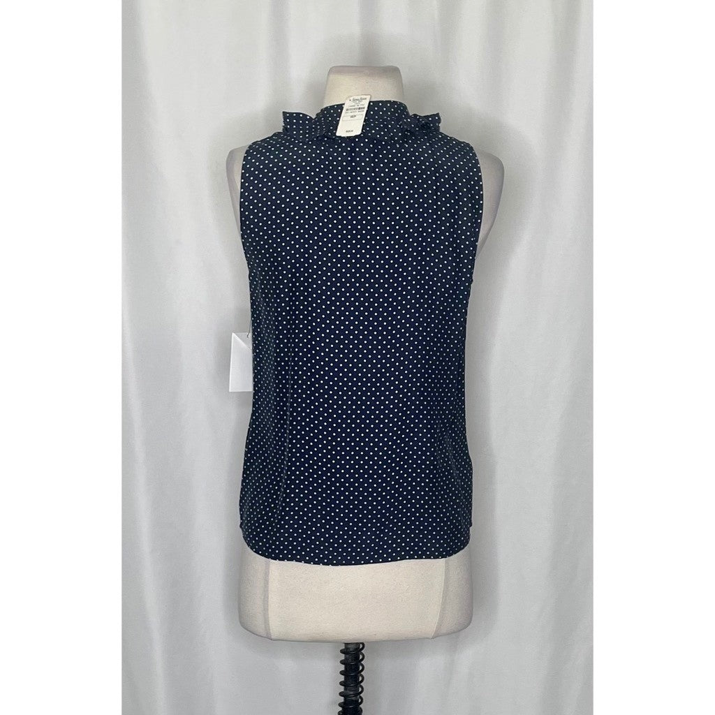 NWT!! FRAME Denim Silk Polka Dot Top Blouse Sleeveless Ruffled Coquette X-Small