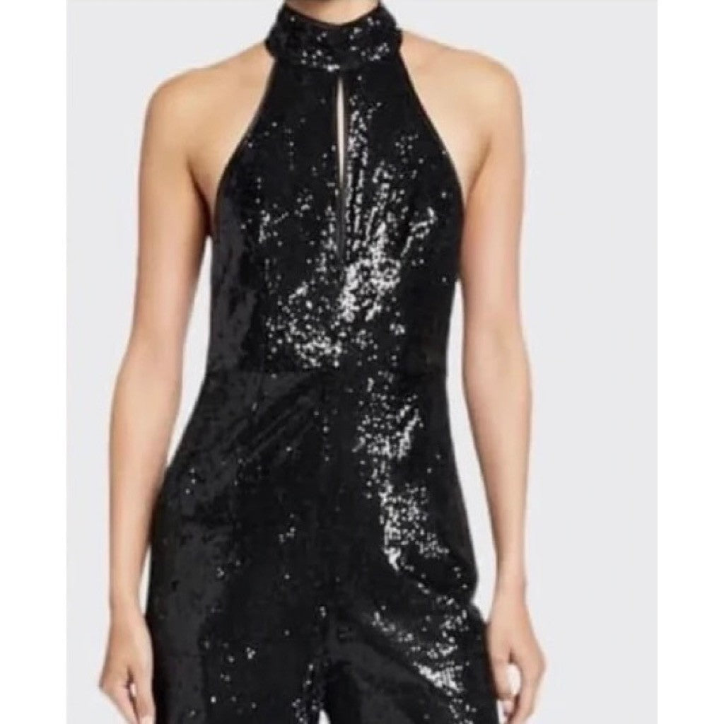 CINQ A SEPT Shelby Black Sequin Jumpsuit Halter Neck Party Cocktail Size 4
