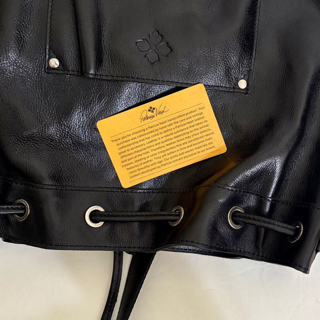 NWT!! PATRICIA NASH Giorgia Drawstring Black Leather Purse Bucket Bag Black